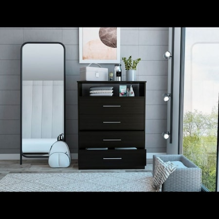 Tuhome Continental Dresser, Superior Top, Four Drawers, One Shelf, Black CLW5568